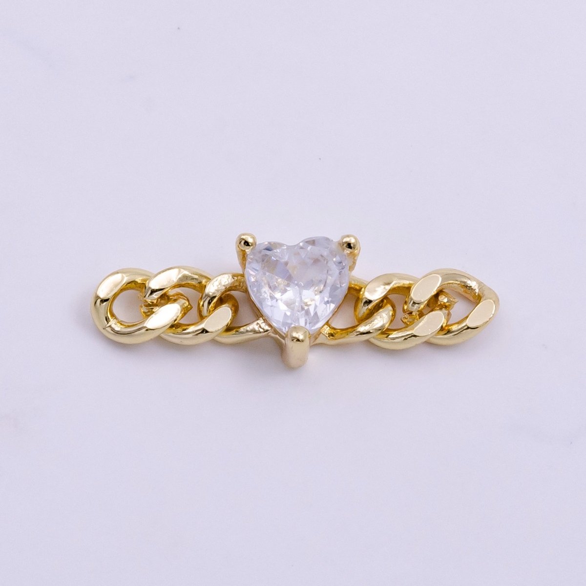 14K Gold Filled 5mm Clear CZ Heart Curb Link Connector | G-218
