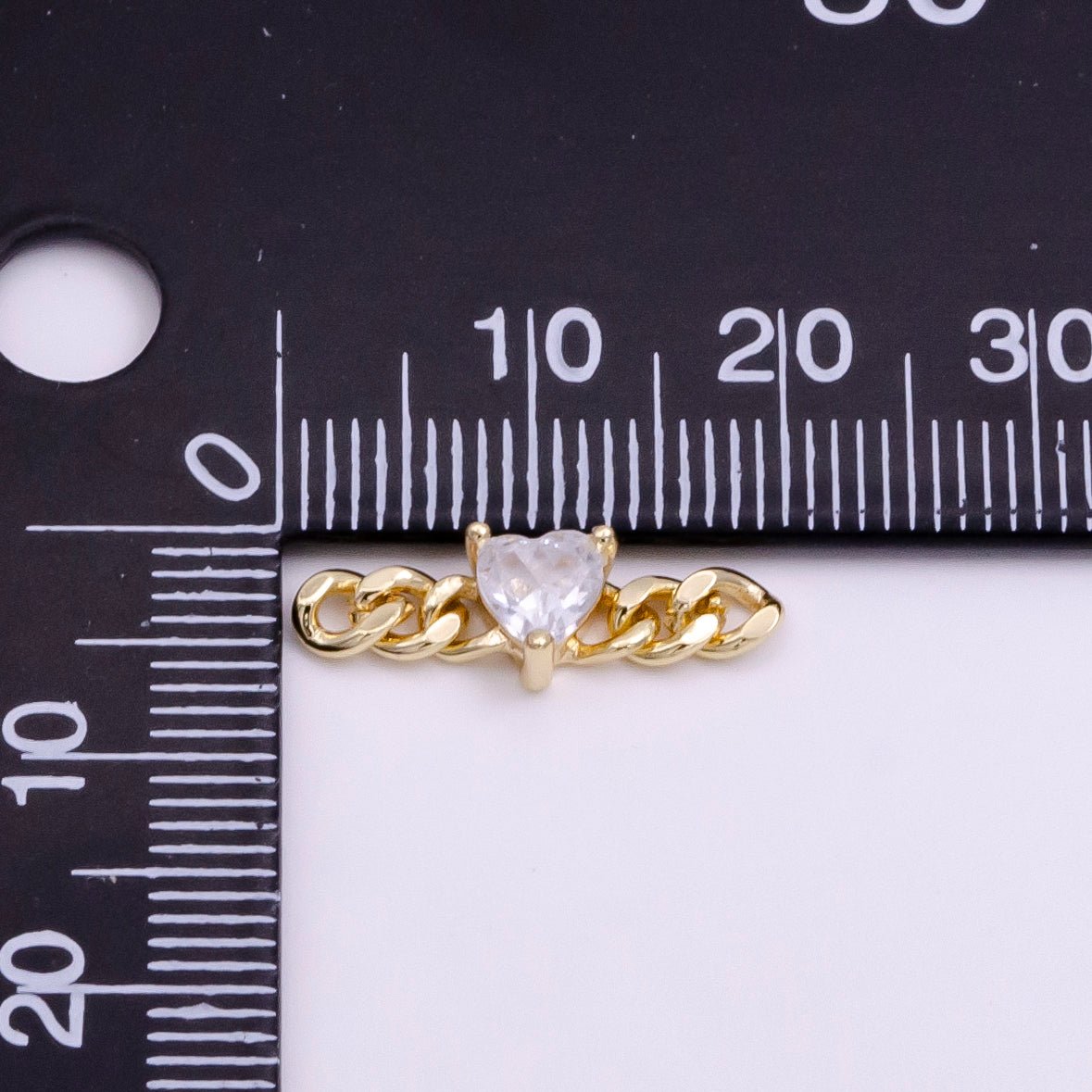 14K Gold Filled 5mm Clear CZ Heart Curb Link Connector | G-218