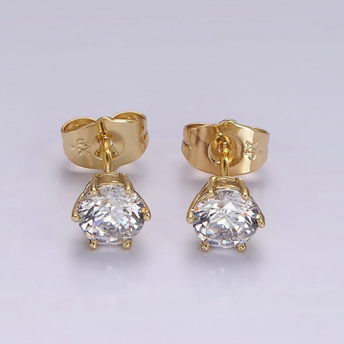 14K Gold Filled 5mm Clear CZ Round Bezel Minimalist Stud Earrings | AB1131
