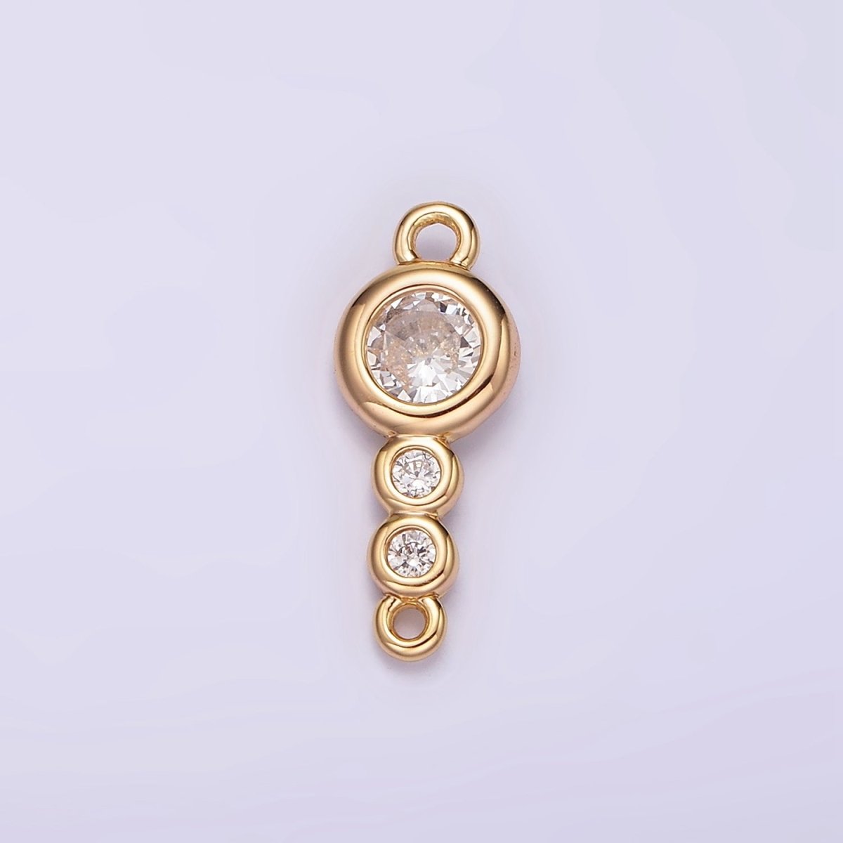 14K Gold Filled 6mm Clear CZ Triple Round Bezel Connector | G128
