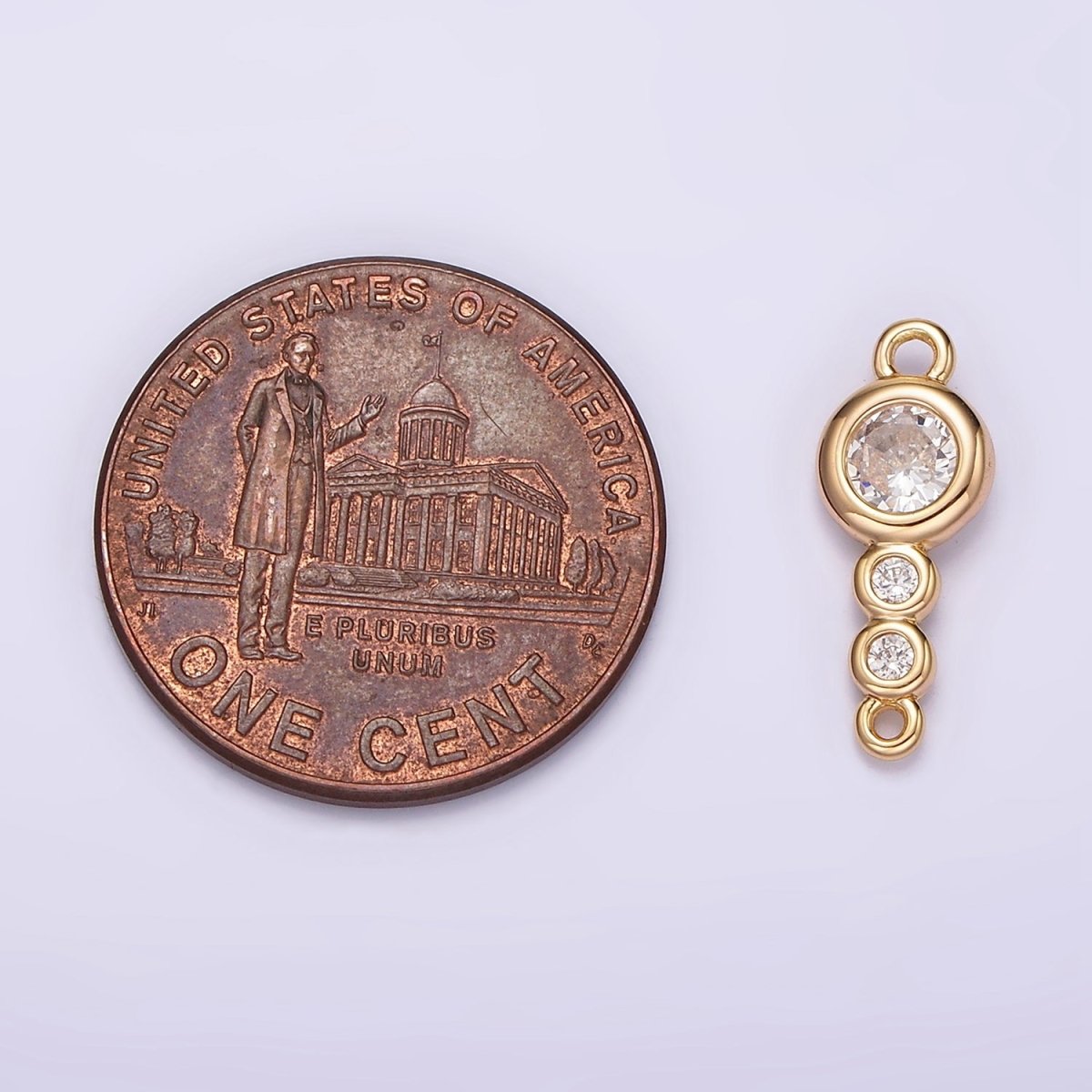 14K Gold Filled 6mm Clear CZ Triple Round Bezel Connector | G128