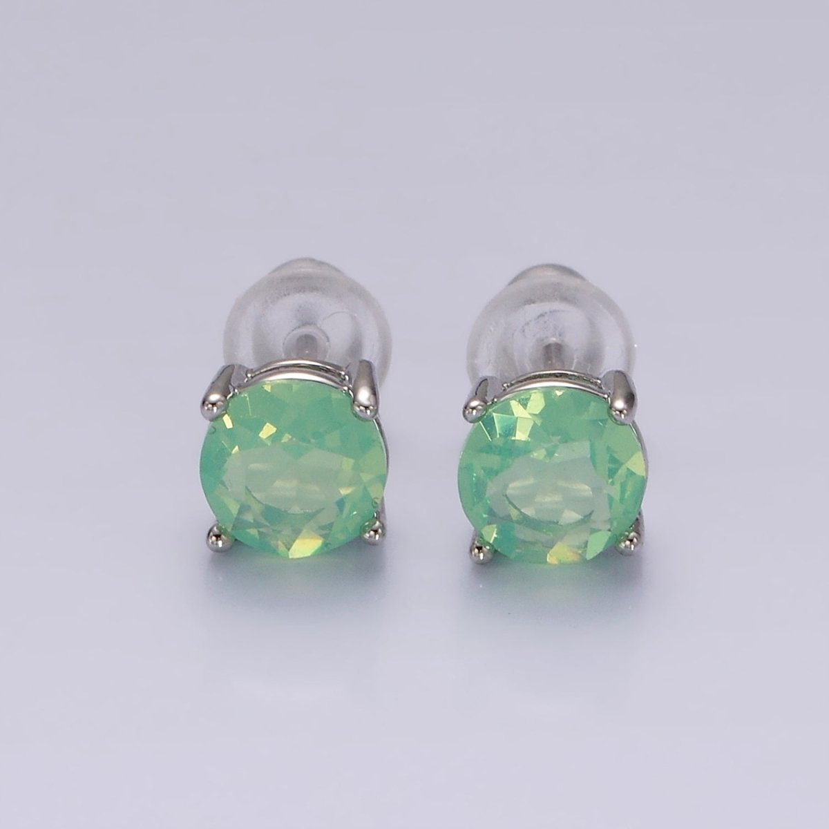 14K Gold Filled 6mm Clear, Pink, Blue, Green CZ Round Stud Earrings in Gold & Silver | V342 - V353