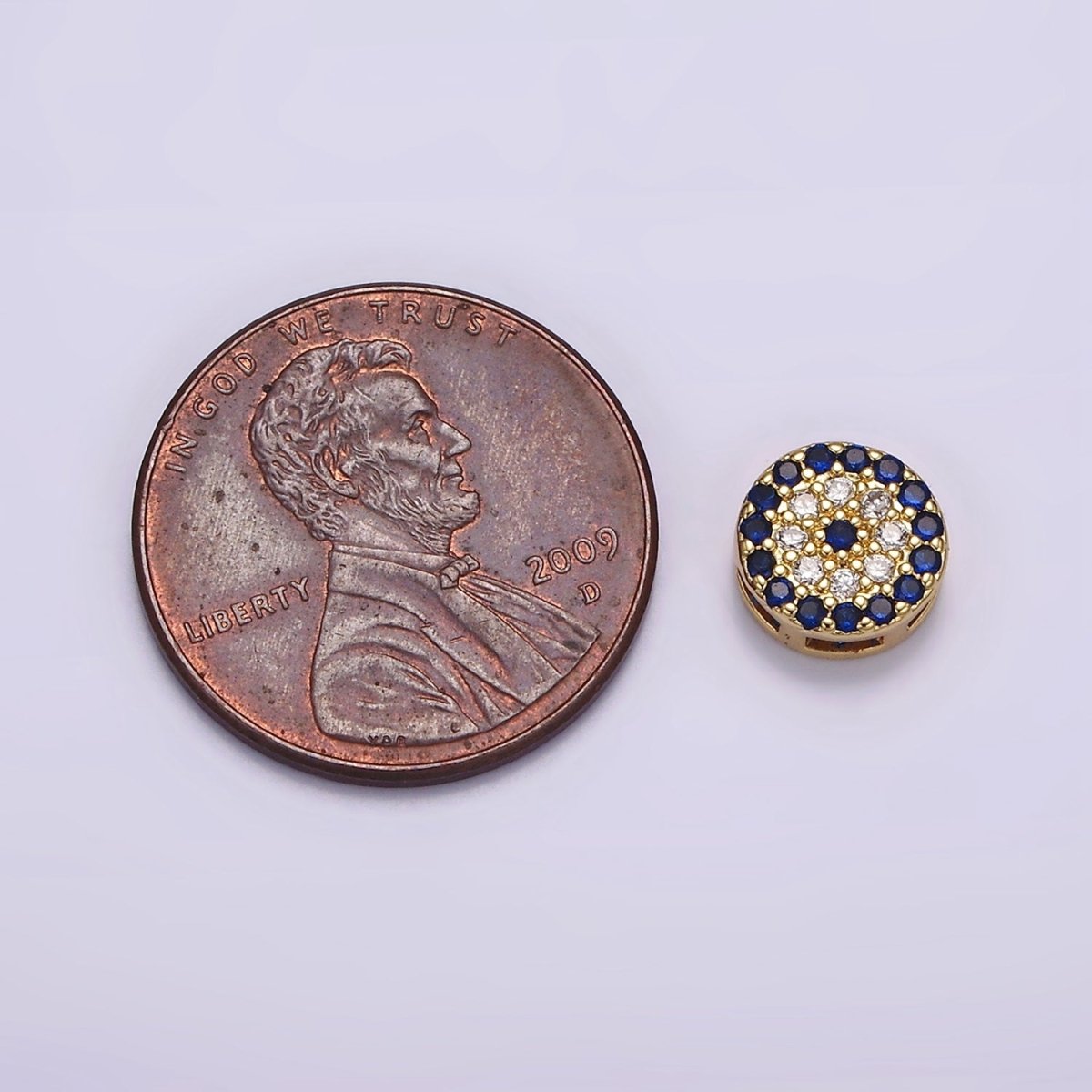14K Gold Filled 7.5mm  Blue Evil Eye Micro Paved CZ Bead | B-840