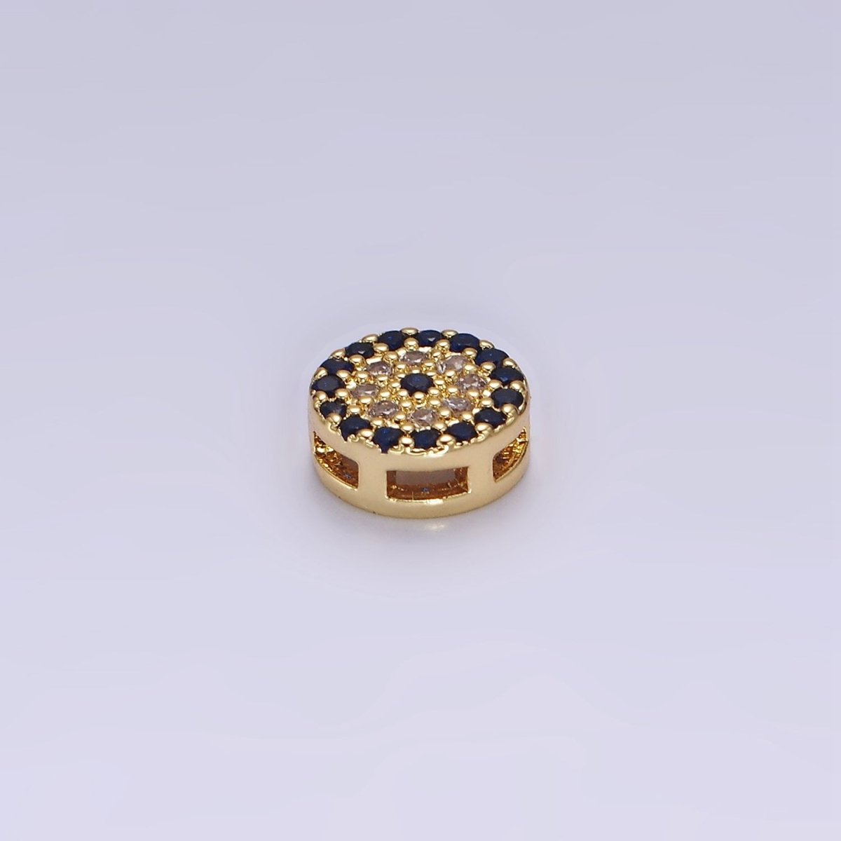 14K Gold Filled 7.5mm  Blue Evil Eye Micro Paved CZ Bead | B-840