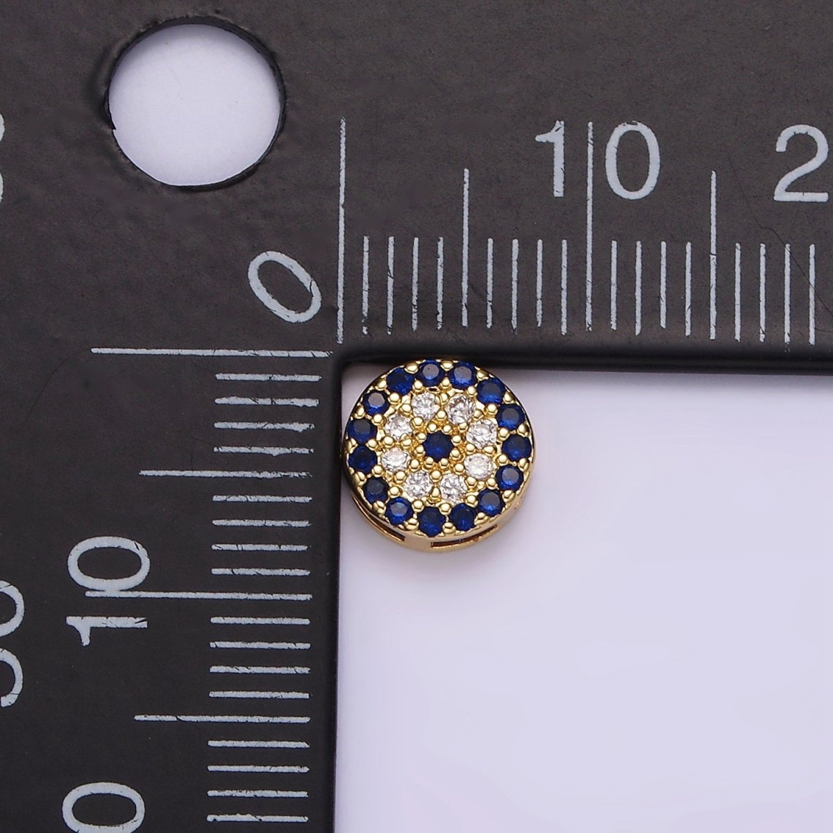 14K Gold Filled 7.5mm  Blue Evil Eye Micro Paved CZ Bead | B-840