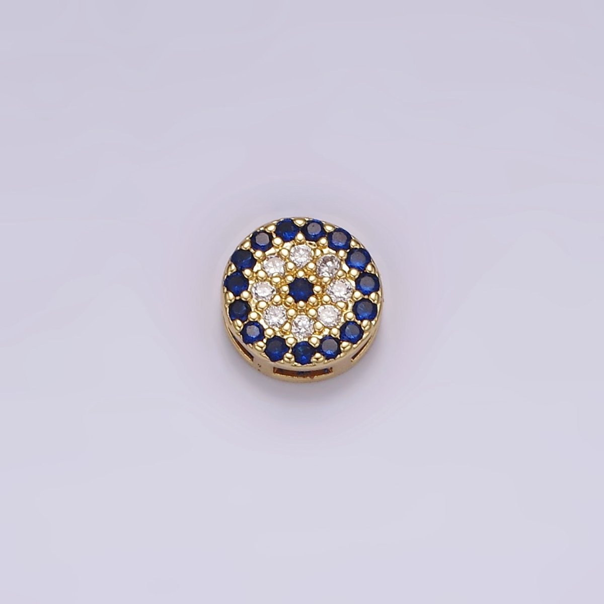 14K Gold Filled 7.5mm  Blue Evil Eye Micro Paved CZ Bead | B-840