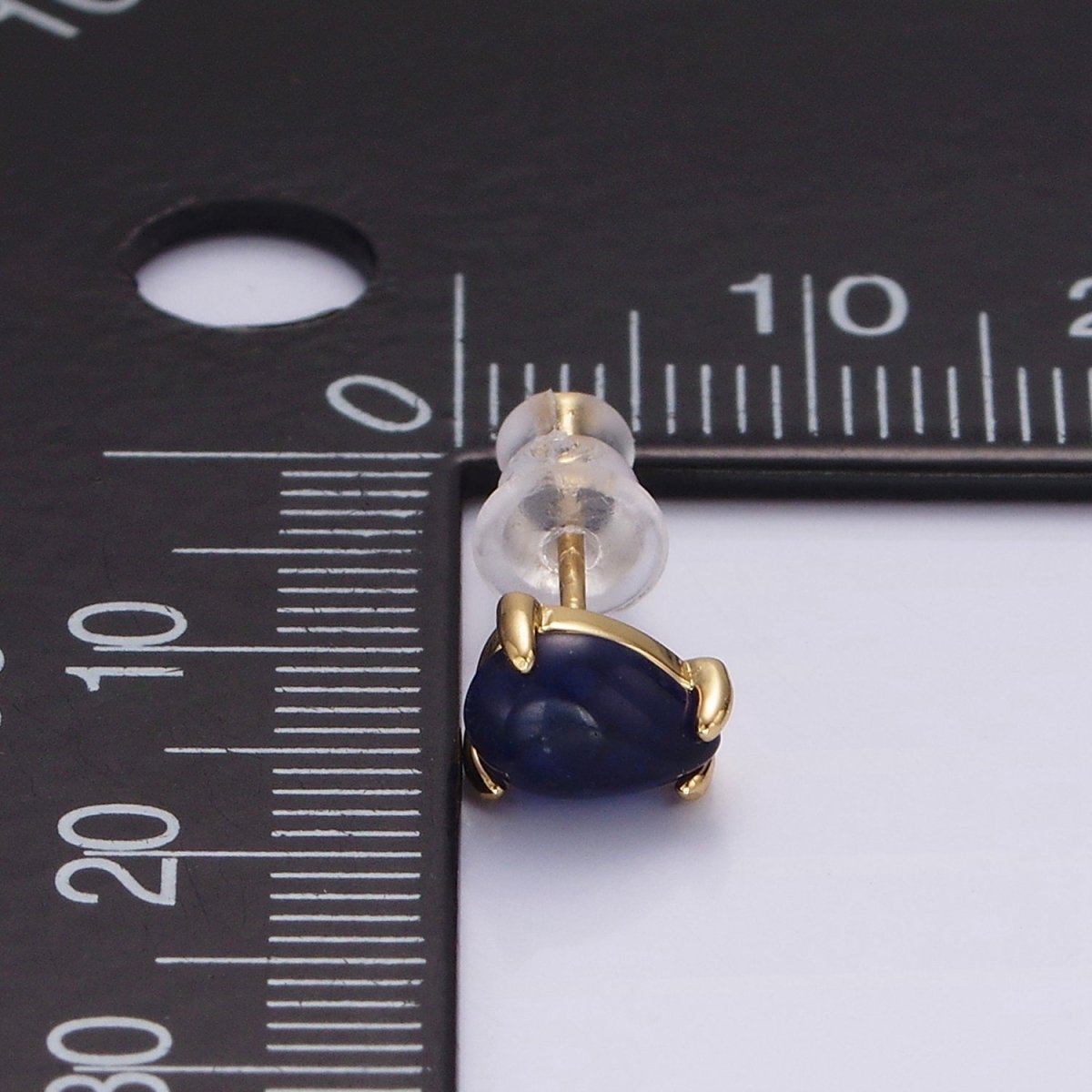 14K Gold Filled 7mm Lapis Lazuli Teardrop Bezel Stud Earrings | V049