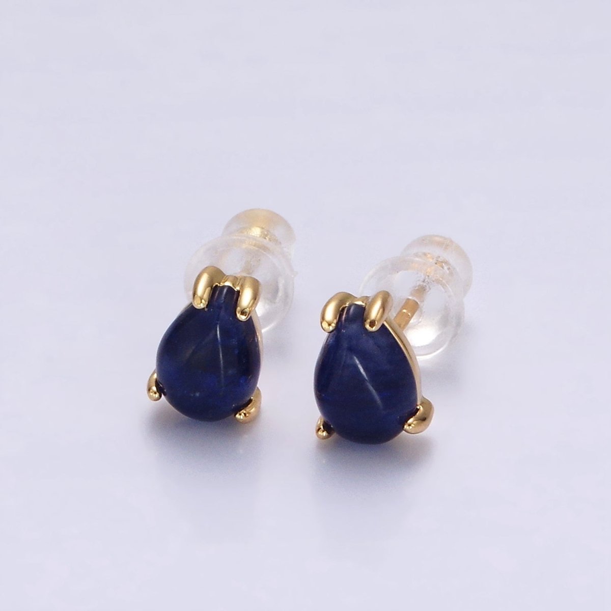 14K Gold Filled 7mm Lapis Lazuli Teardrop Bezel Stud Earrings | V049