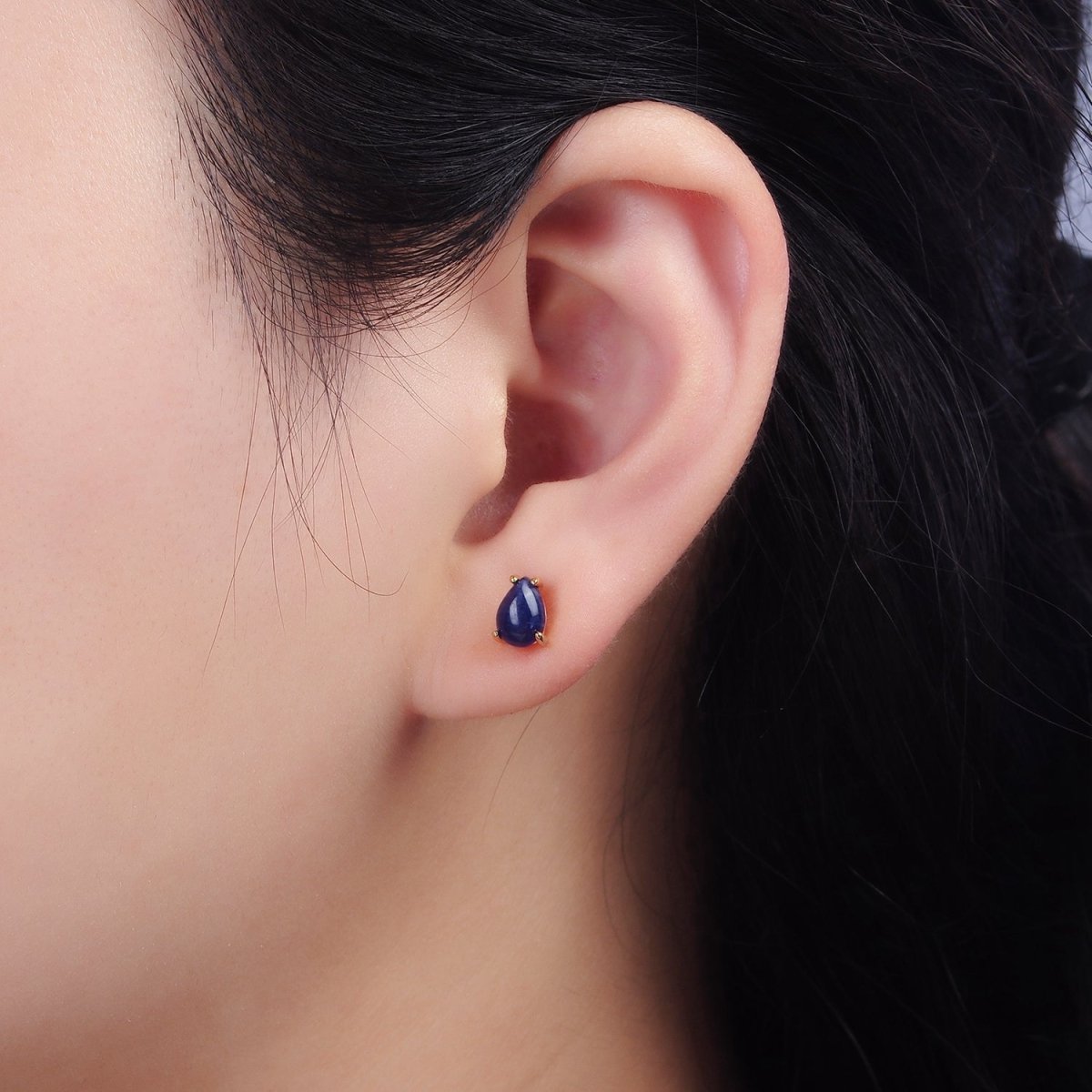 14K Gold Filled 7mm Lapis Lazuli Teardrop Bezel Stud Earrings | V049