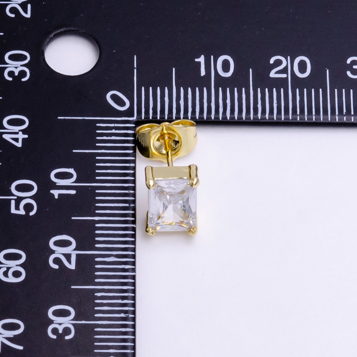 14K Gold Filled 8.3mm Clear Baguette CZ Stud Earrings | AE1014
