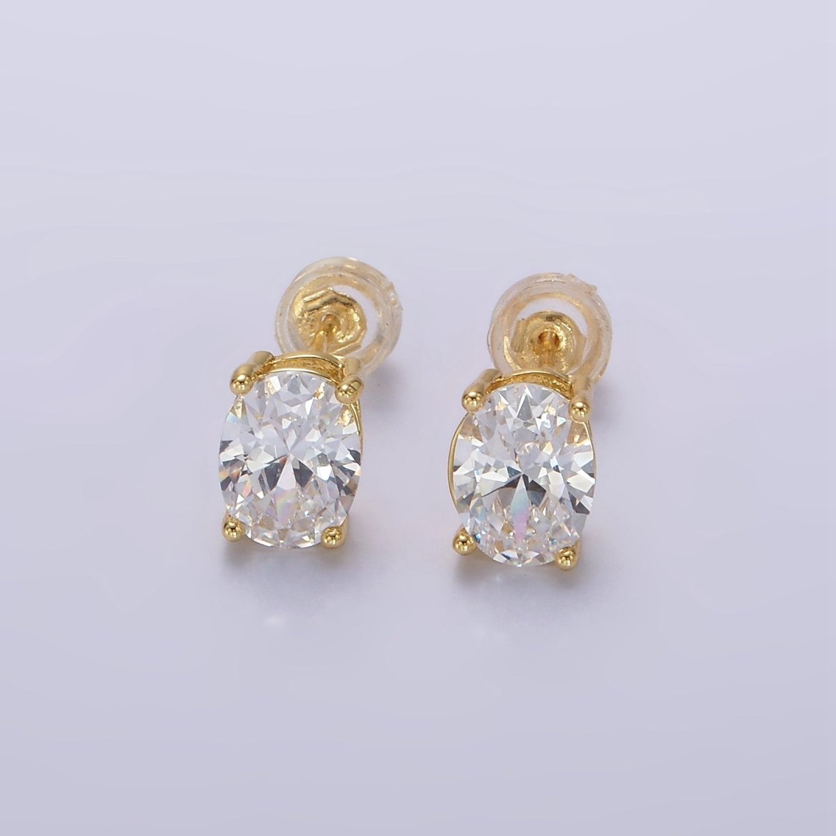 14K Gold Filled 8mm Clear CZ Oval Bezel Stud Earrings | AE899
