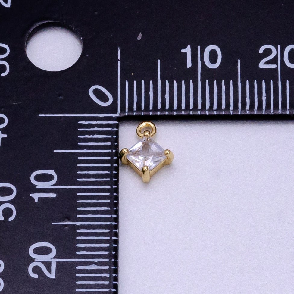 14K Gold Filled 8mm Clear CZ Rhombus Bezel Mini Charm | W484