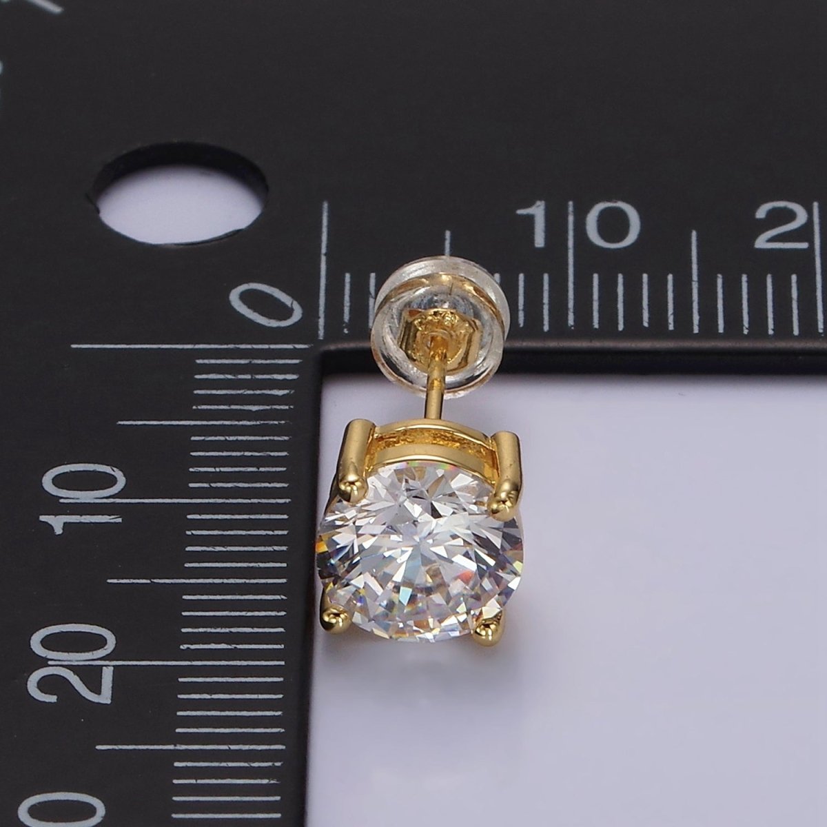 14K Gold Filled 8mm Clear CZ Round Bezel Stud Earrings | AE771