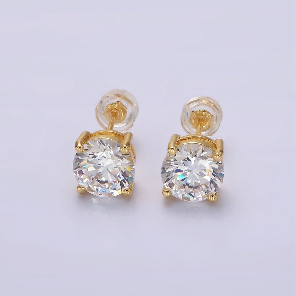 14K Gold Filled 8mm Clear CZ Round Bezel Stud Earrings | AE771