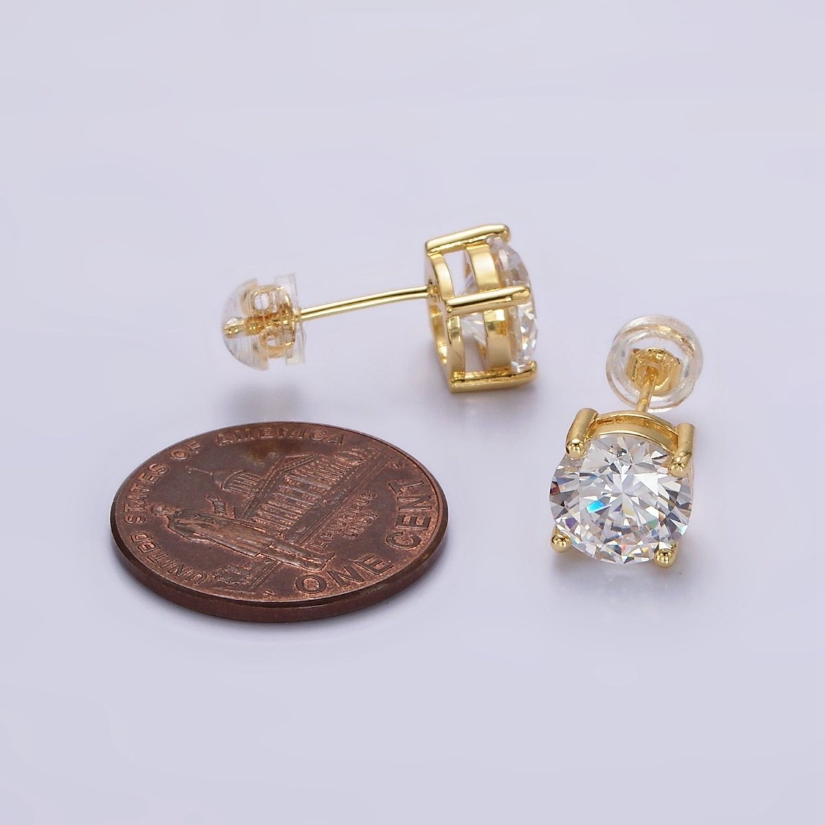 14K Gold Filled 8mm Clear CZ Round Bezel Stud Earrings | AE771