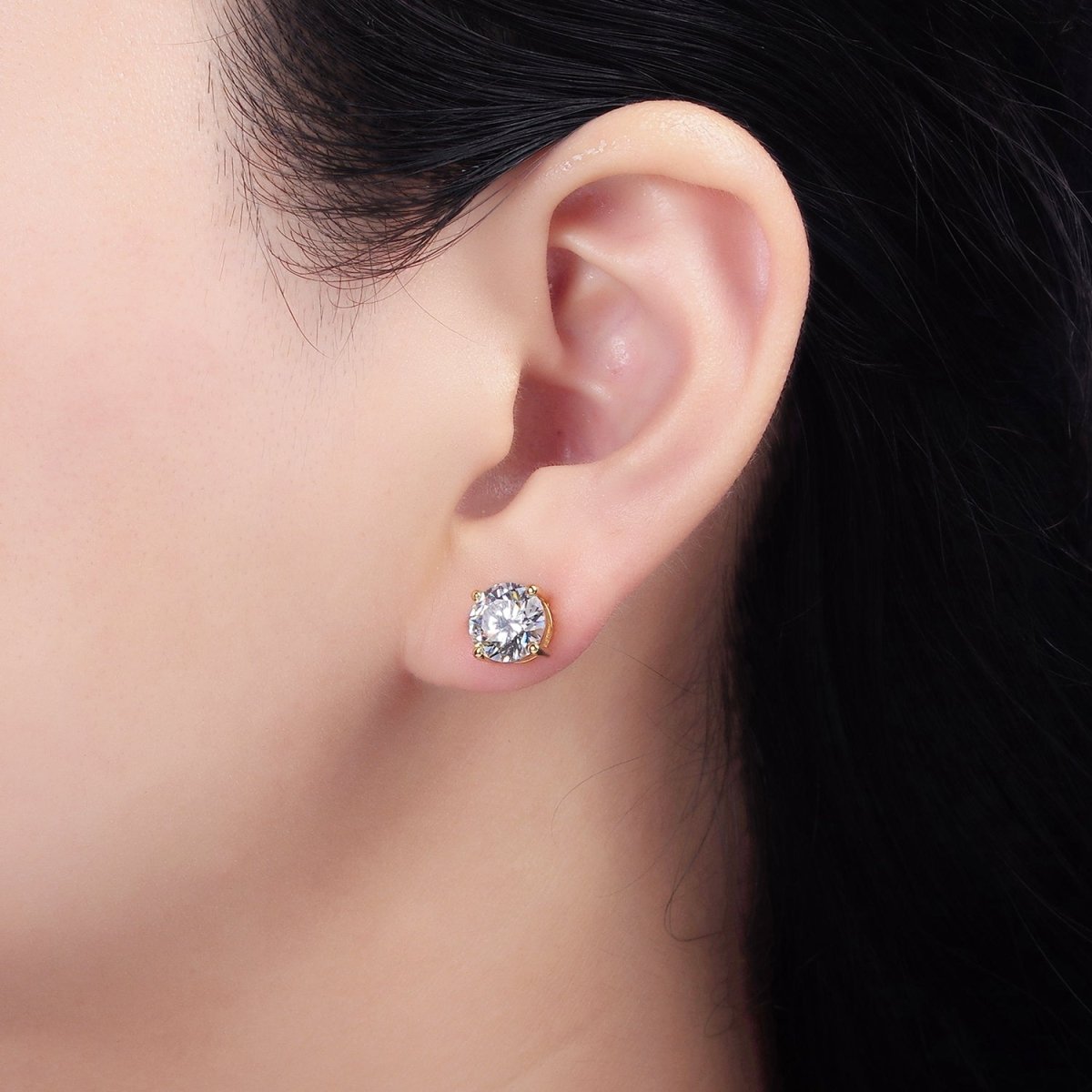 14K Gold Filled 8mm Clear CZ Round Bezel Stud Earrings | AE771
