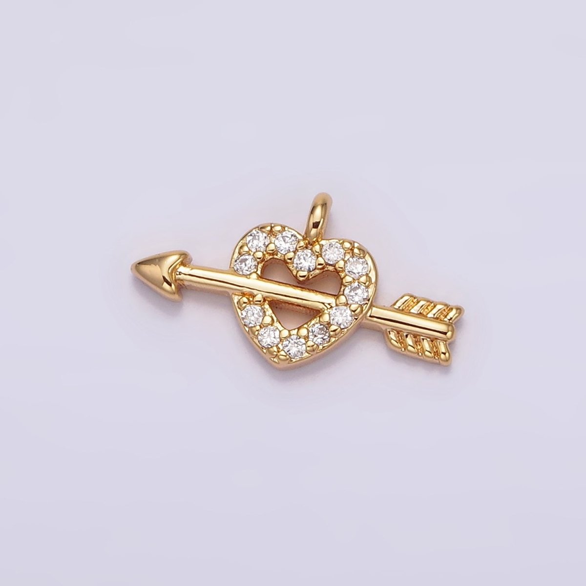 14K Gold Filled 8mm Micro Paved Heart Arrow Cupid Charm | N1766