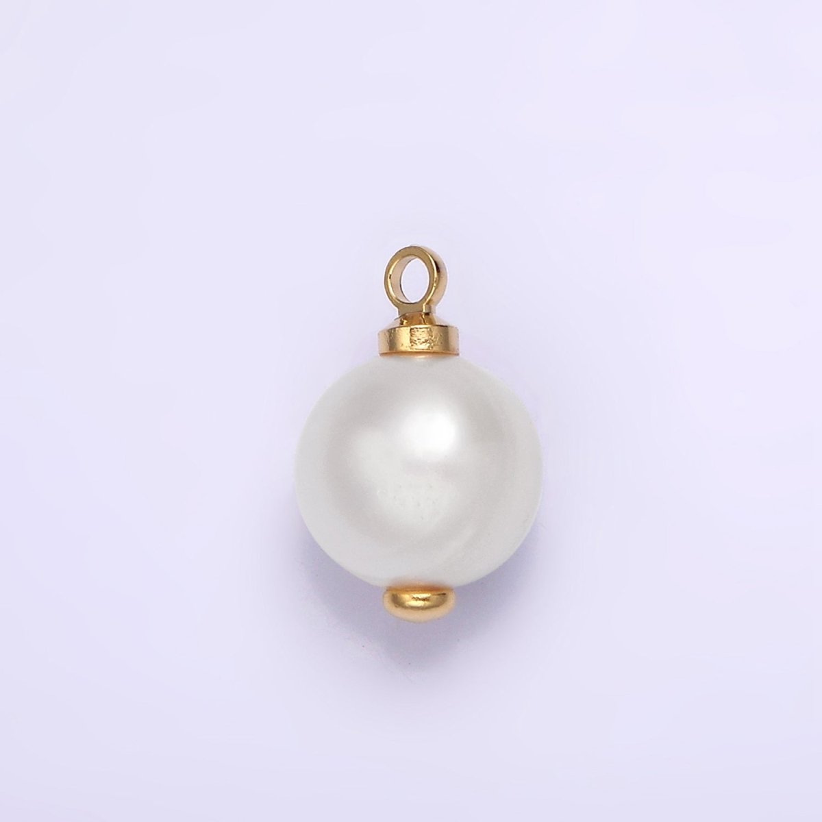 14K Gold Filled 8mm White, Purple Freshwater Pearl Button Round Charm | P1599