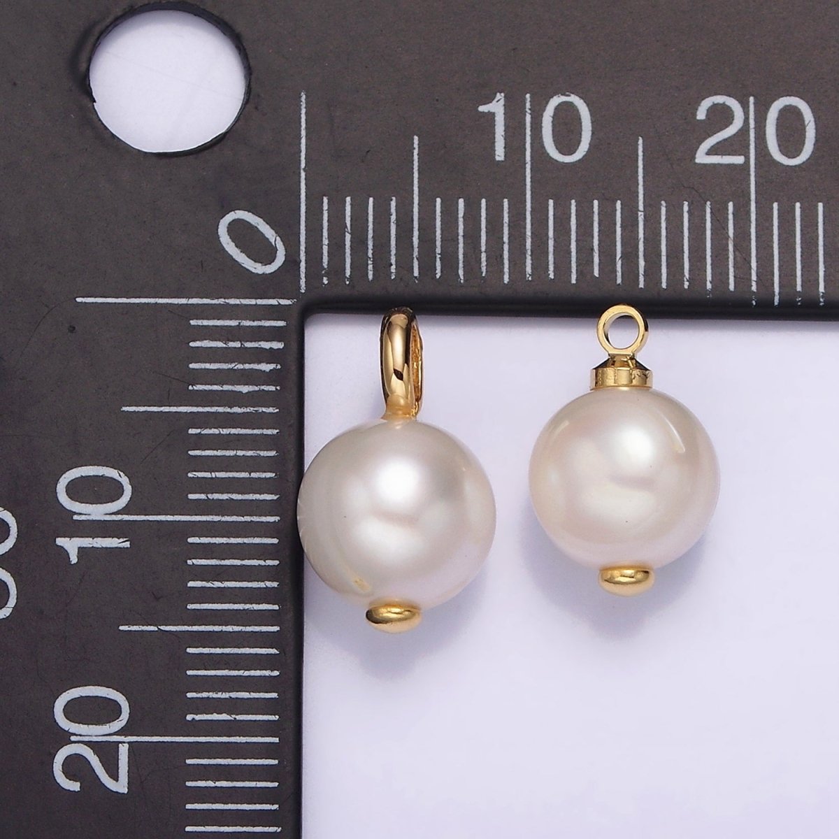 14K Gold Filled 8mm White, Purple Freshwater Pearl Button Round Charm | P1599