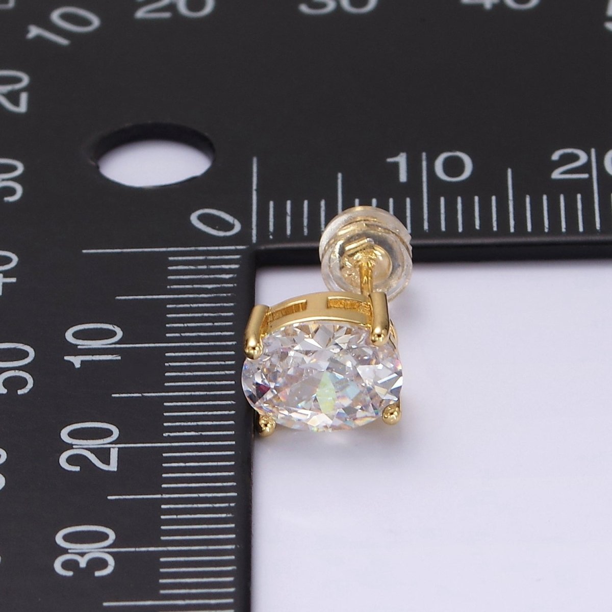 14K Gold Filled 9mm Clear CZ Oval Stud Earrings | V188