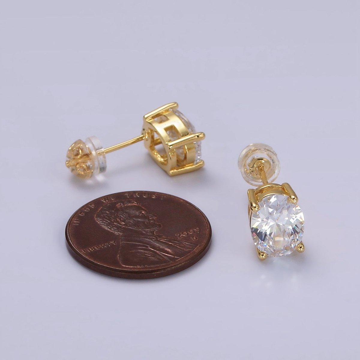 14K Gold Filled 9mm Clear CZ Oval Stud Earrings | V188