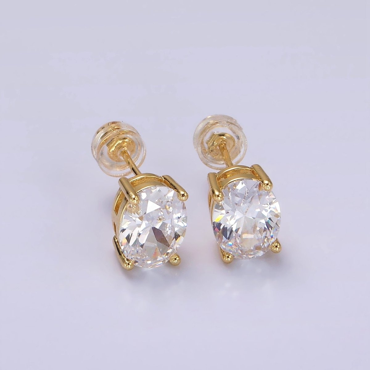14K Gold Filled 9mm Clear CZ Oval Stud Earrings | V188