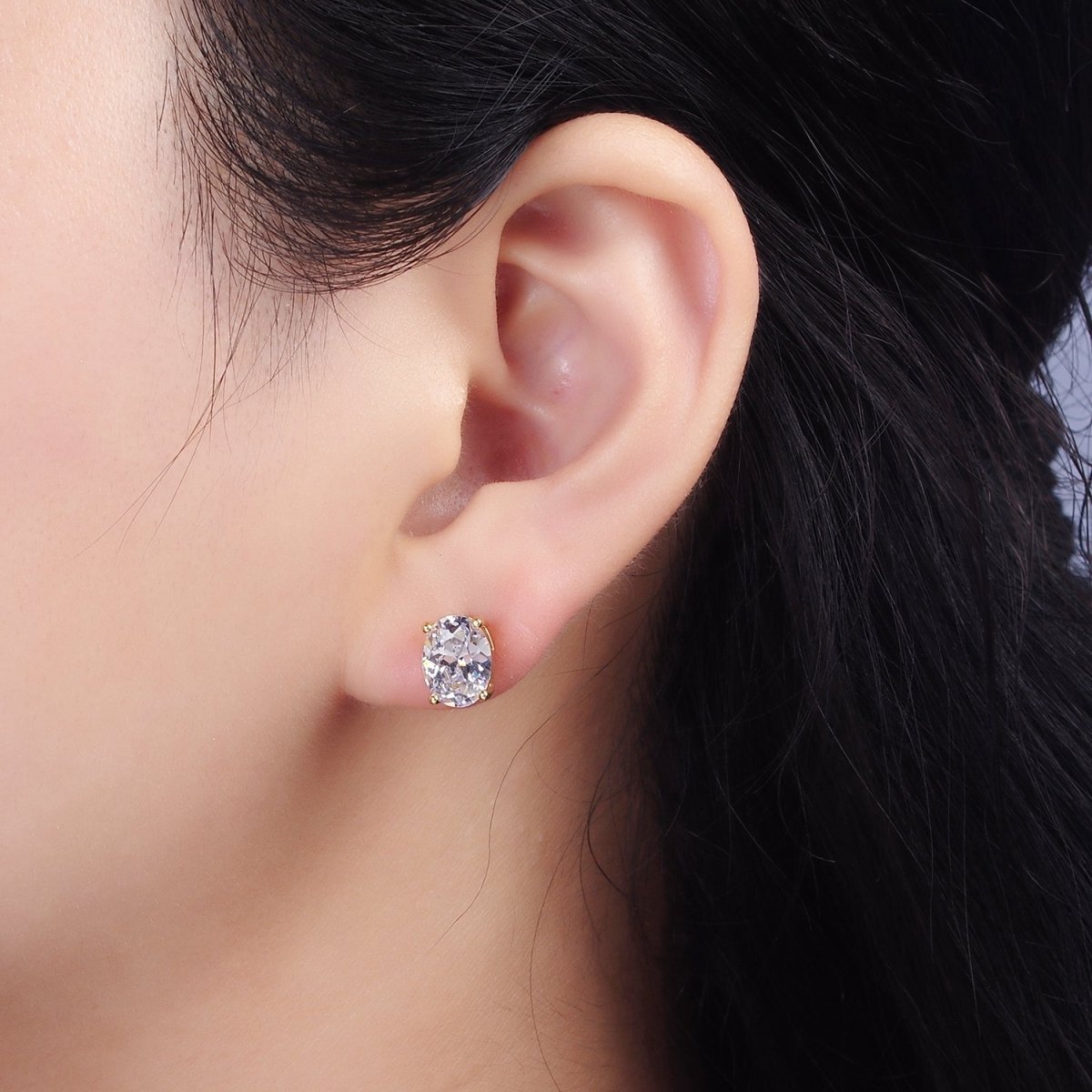 14K Gold Filled 9mm Clear CZ Oval Stud Earrings | V188