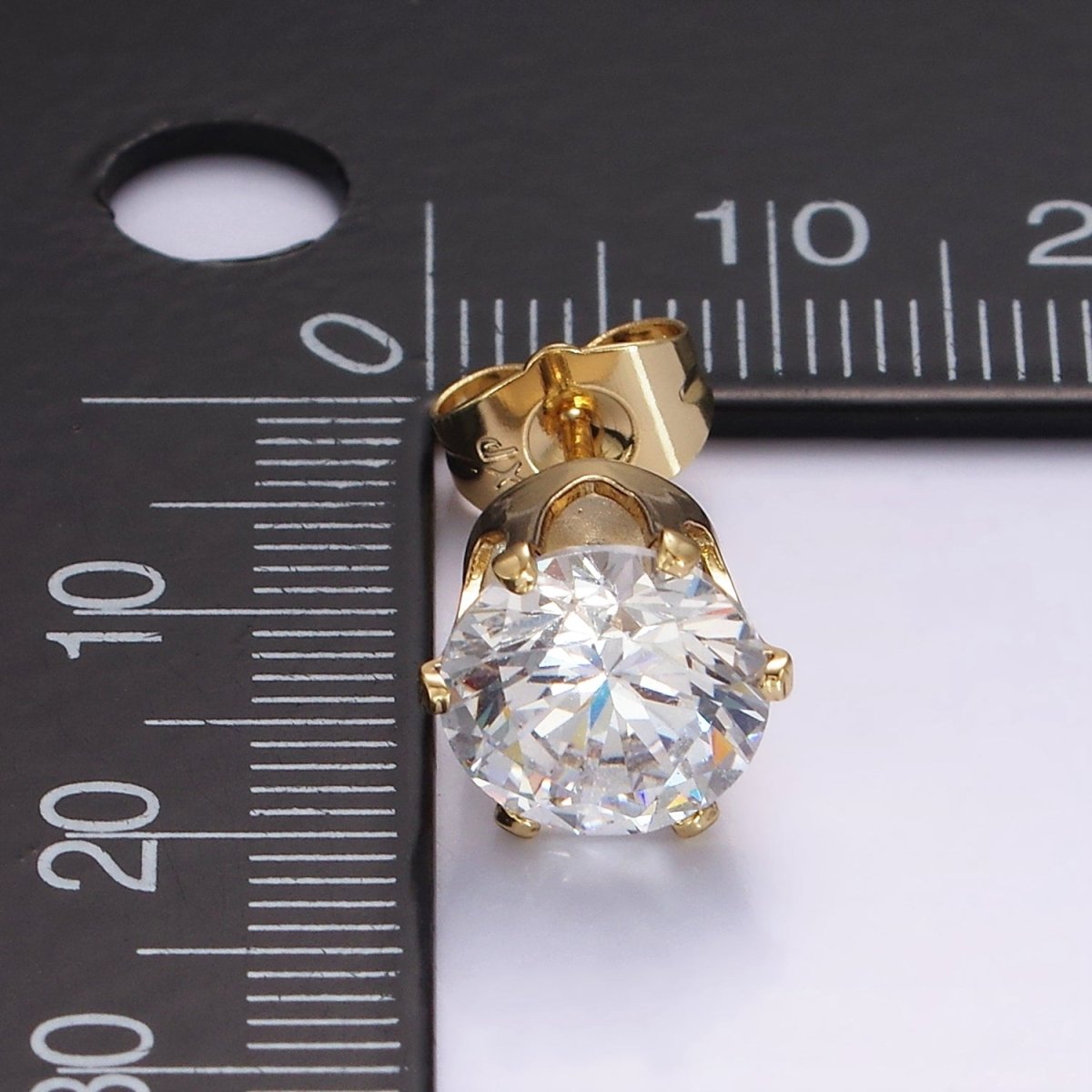 14K Gold Filled 9mm Clear CZ Round Bezel Minimalist Stud Earrings | AB1134