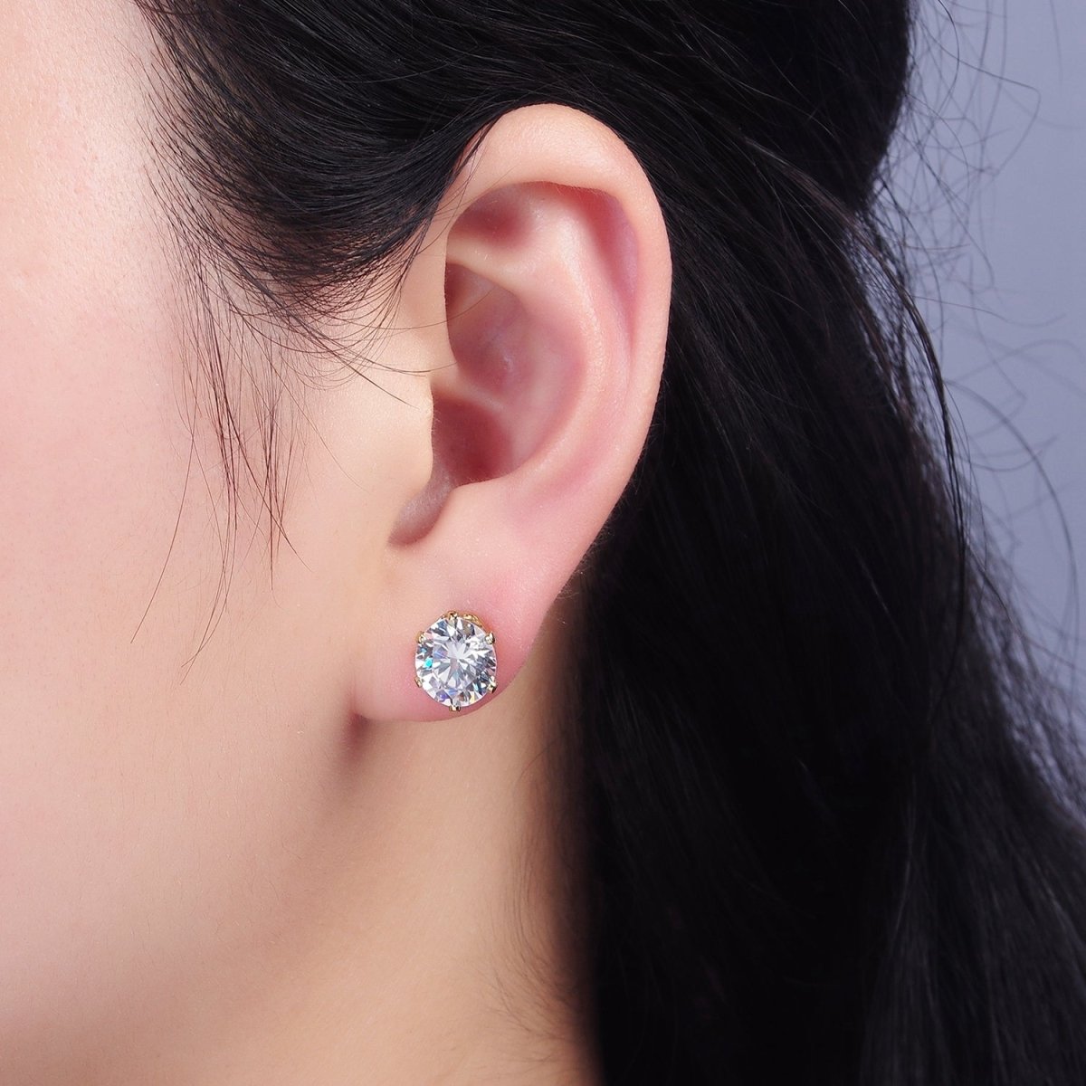 14K Gold Filled 9mm Clear CZ Round Bezel Minimalist Stud Earrings | AB1134