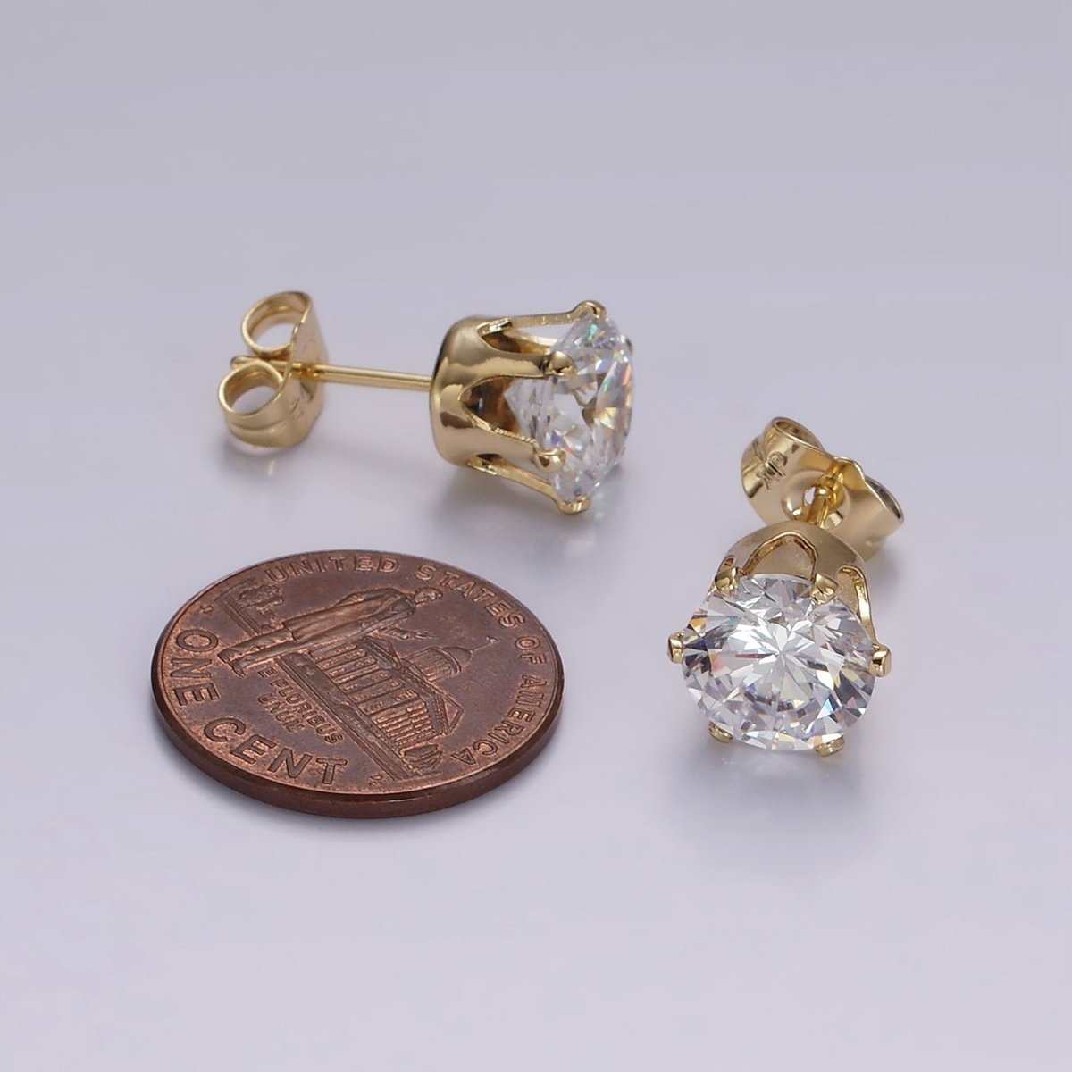 14K Gold Filled 9mm Clear CZ Round Bezel Minimalist Stud Earrings | AB1134