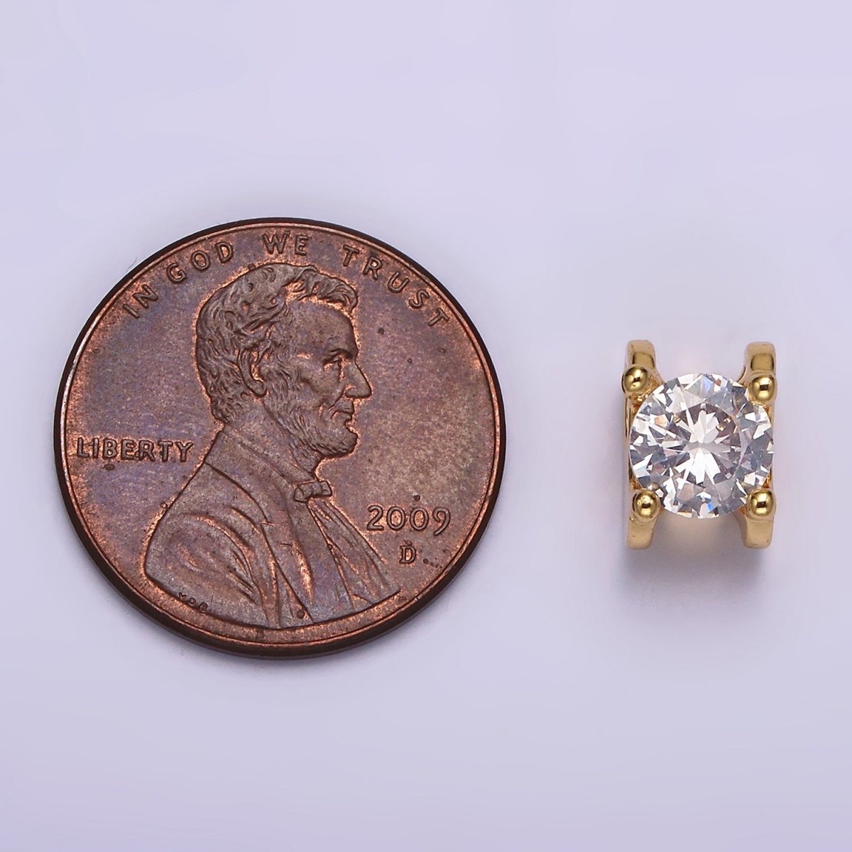14K Gold Filled 9mm Clear CZ Round Claw Bead | B841