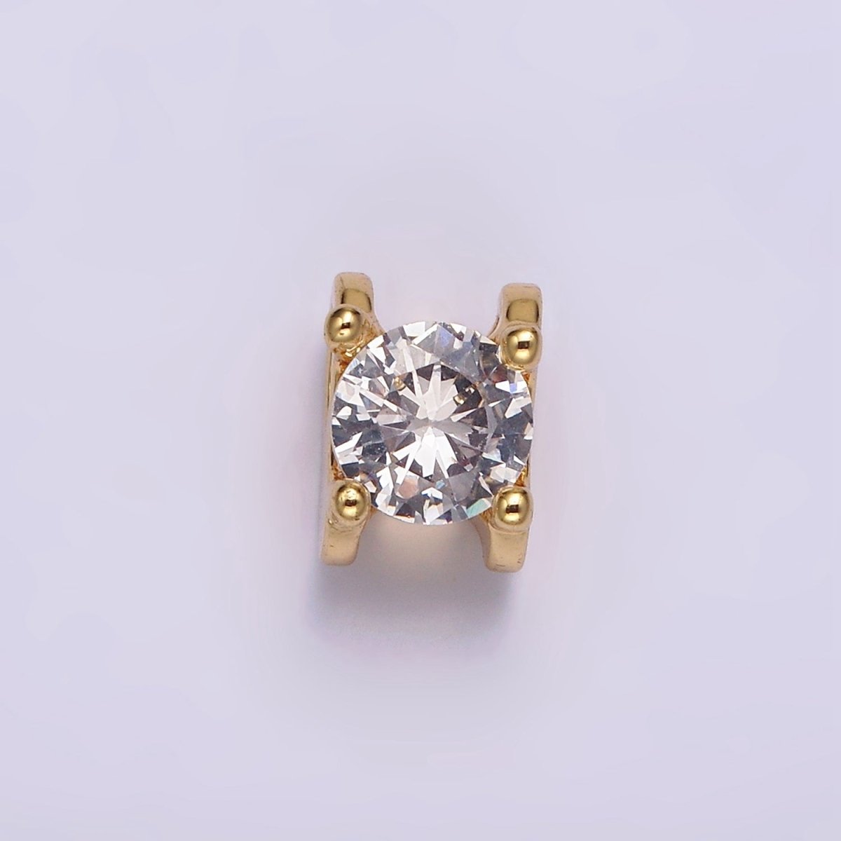 14K Gold Filled 9mm Clear CZ Round Claw Bead | B841