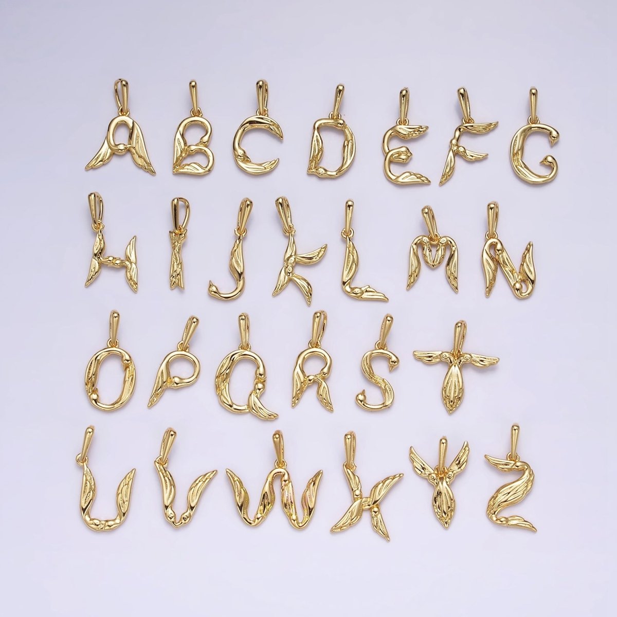 14K Gold Filled A-Z Initial Letter Angel Wings Inspired Charm Personalized Alphabet Pendant | A-976-A-988