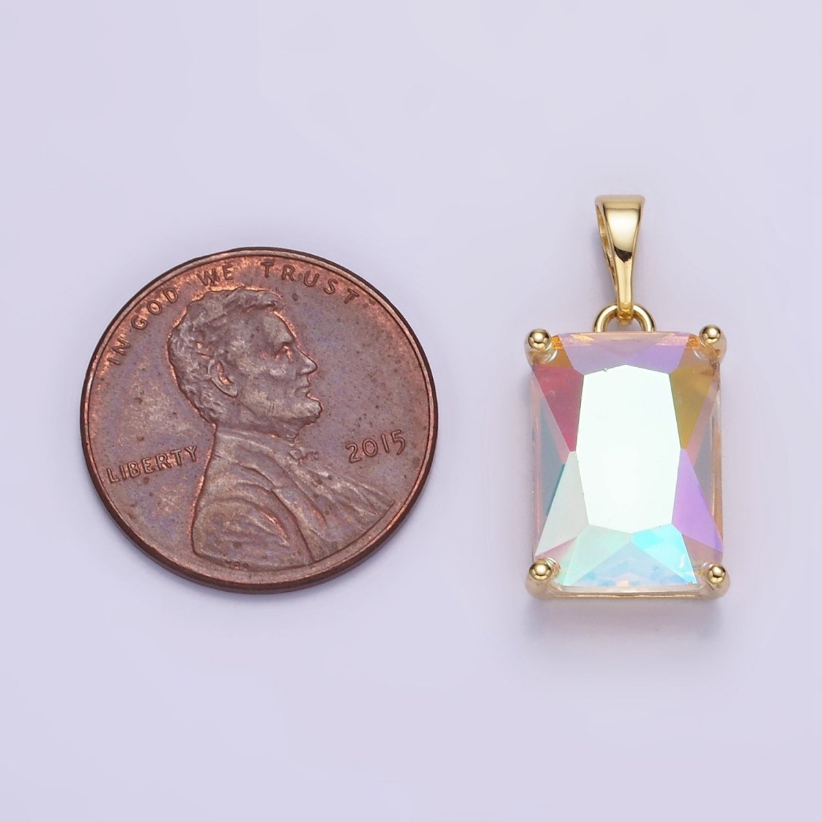 14K Gold Filled AB Iridescent CZ Baguette Pendant | AA758