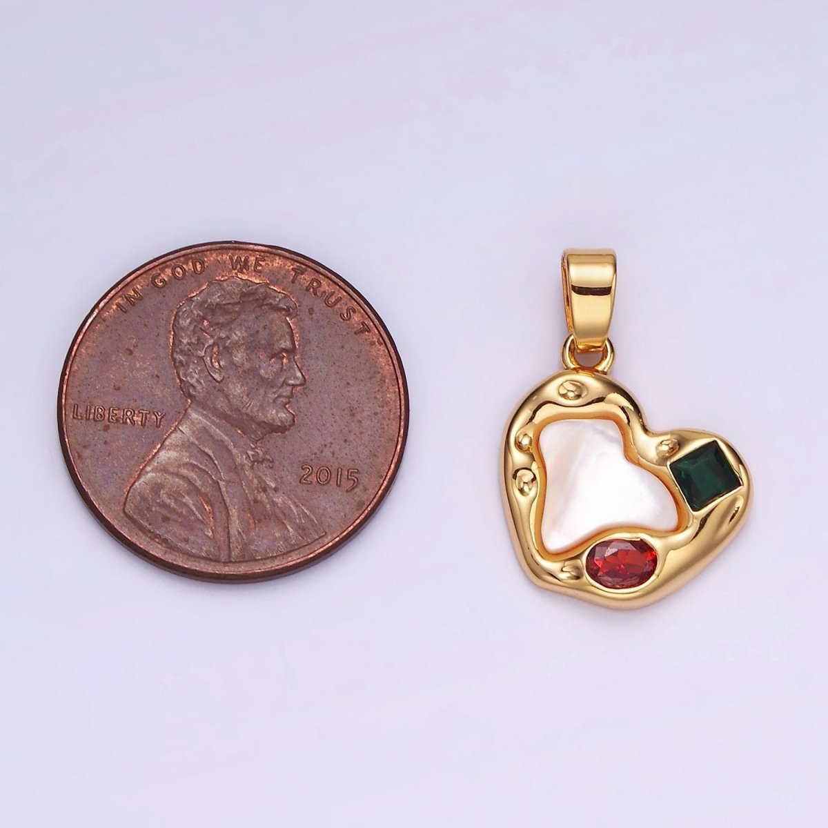 14K Gold Filled Abstract Pearl Heart CZ Charm Rustic Love Pendant | AA1193