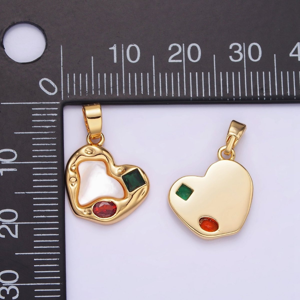 14K Gold Filled Abstract Pearl Heart CZ Charm Rustic Love Pendant | AA1193