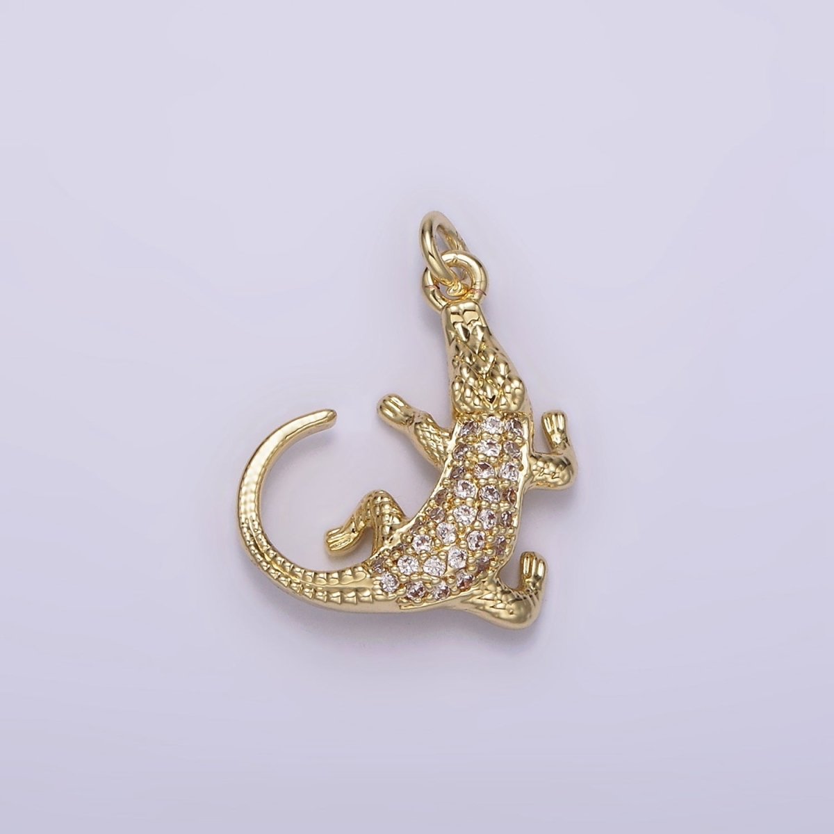 14K Gold Filled Alligator Crocodile Lizard Animal Micro Paved CZ Charm | AG257