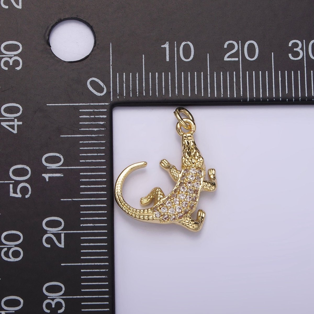 14K Gold Filled Alligator Crocodile Lizard Animal Micro Paved CZ Charm | AG257