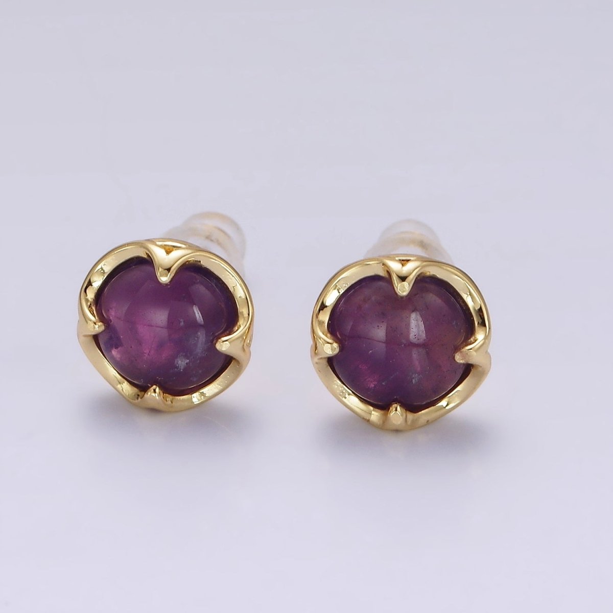 14K Gold Filled Amethyst Claw Bezel Round Stud Earrings | V-261