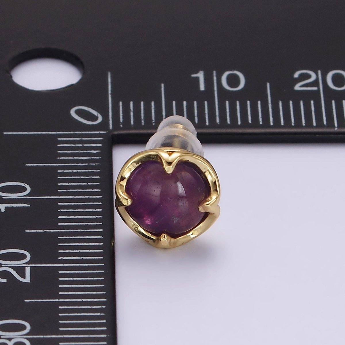 14K Gold Filled Amethyst Claw Bezel Round Stud Earrings | V-261