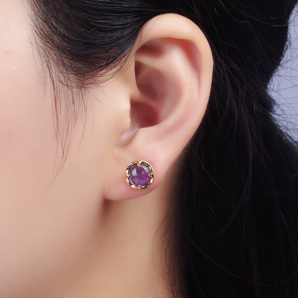 14K Gold Filled Amethyst Claw Bezel Round Stud Earrings | V-261