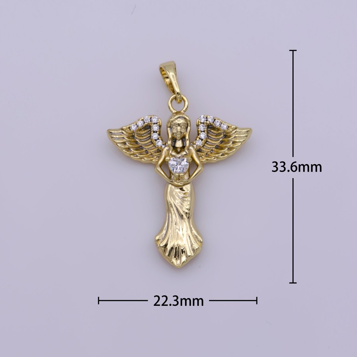14k Gold Filled Angel Charm Cubic Zirconia Guardian Angel Pendant N-1336