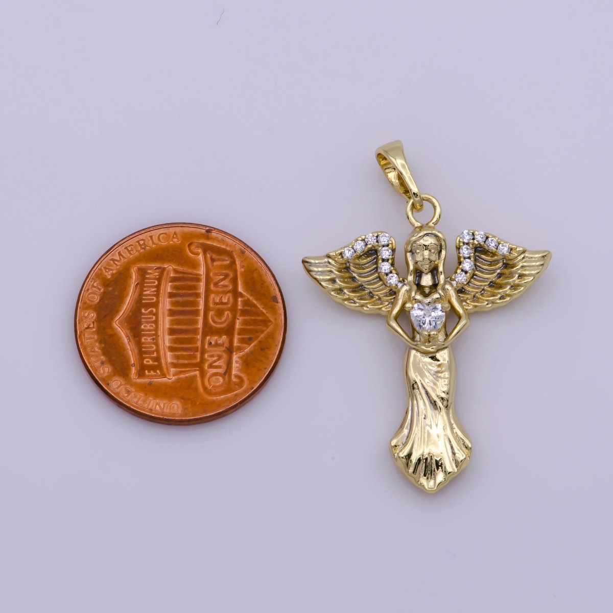 14k Gold Filled Angel Charm Cubic Zirconia Guardian Angel Pendant N-1336