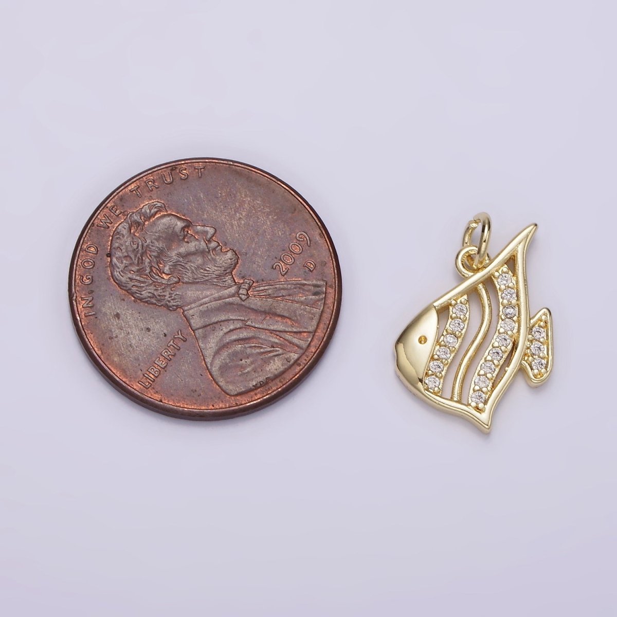14K Gold Filled Angel Fish Finding Memphis 15mm Micro Paved CZ Moorish Idol Open Charm Deep Sea | AG191