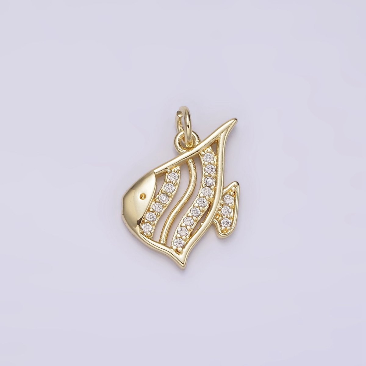 14K Gold Filled Angel Fish Finding Memphis 15mm Micro Paved CZ Moorish Idol Open Charm Deep Sea | AG191