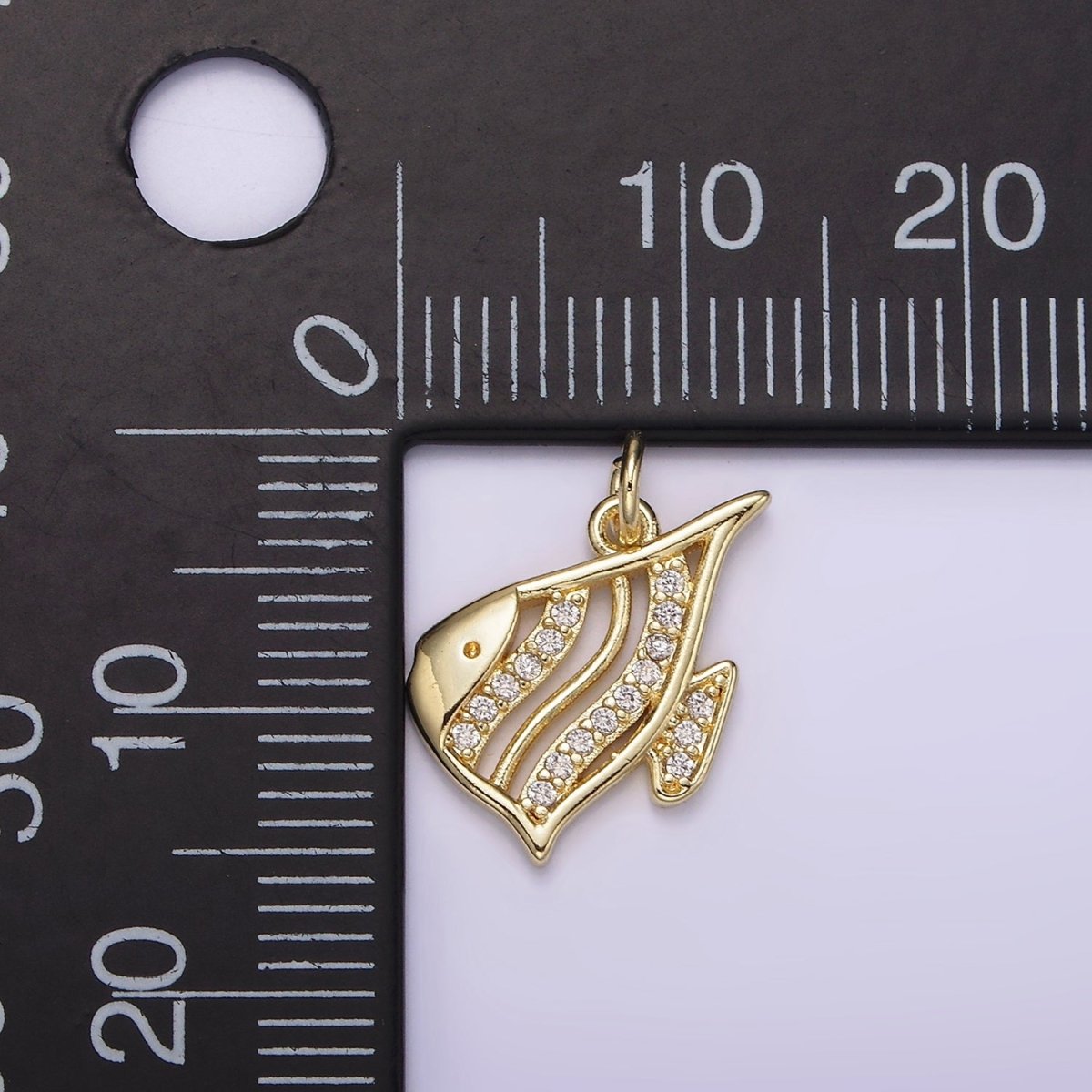 14K Gold Filled Angel Fish Finding Memphis 15mm Micro Paved CZ Moorish Idol Open Charm Deep Sea | AG191