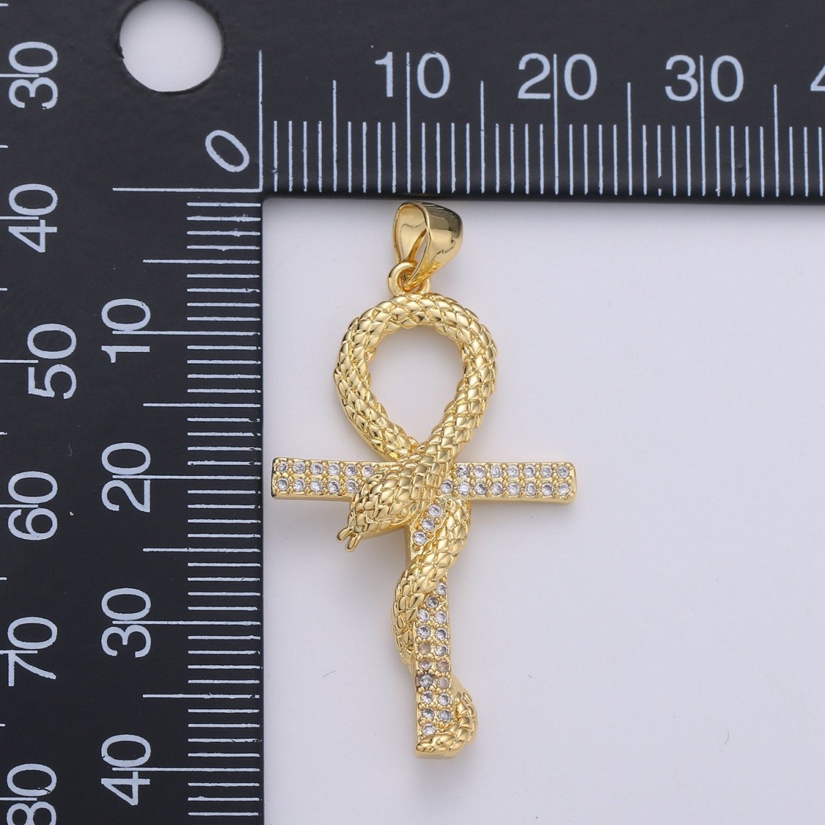 14k Gold Filled Ankh, Symbol of Life, Egyptian Pantheon, Crux Ansata, Cubic Serpent Necklace Pendant Charm Gold Snake Cross Pendant I-723