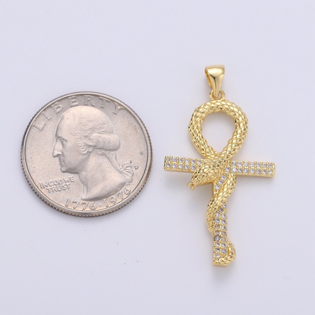 14k Gold Filled Ankh, Symbol of Life, Egyptian Pantheon, Crux Ansata, Cubic Serpent Necklace Pendant Charm Gold Snake Cross Pendant I-723