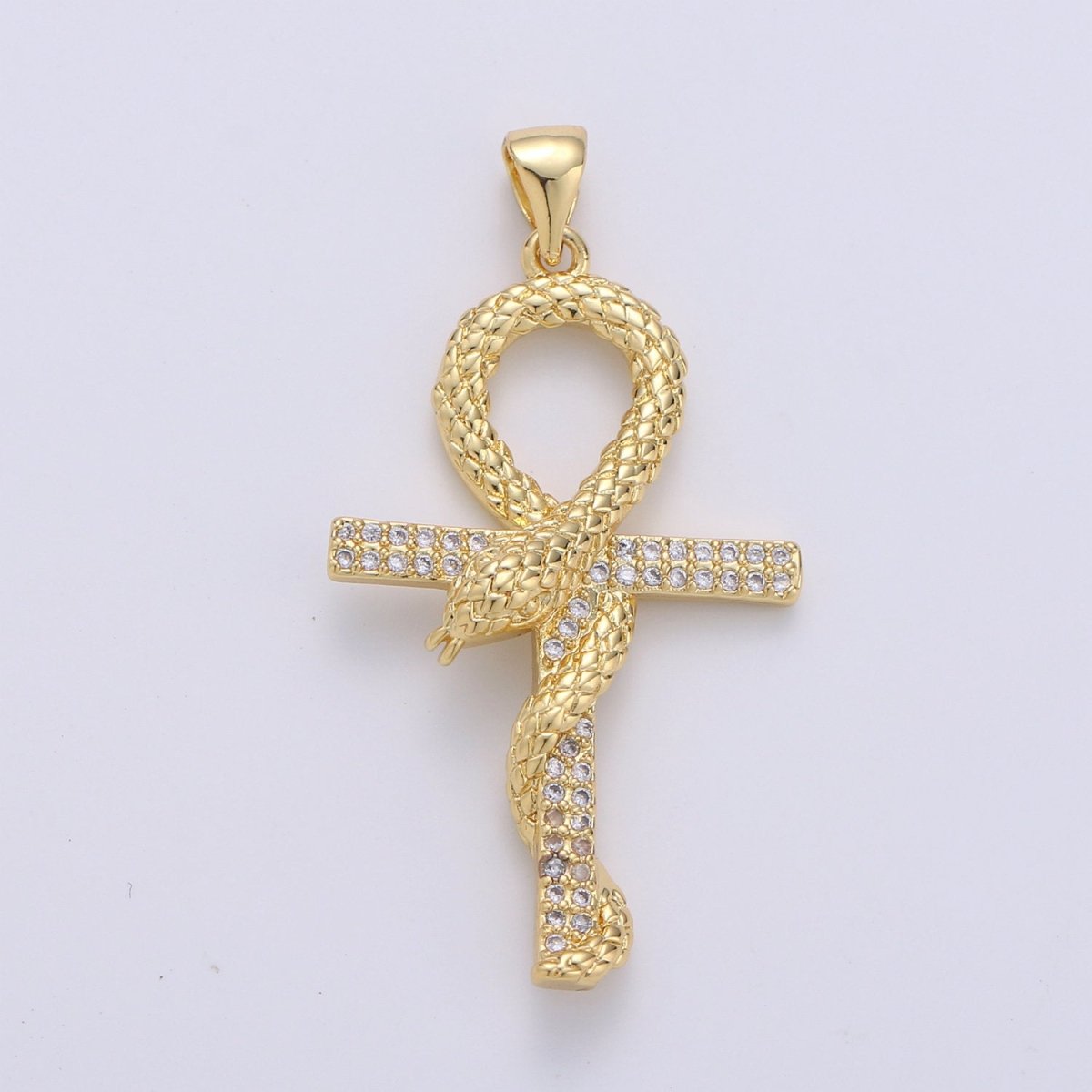 14k Gold Filled Ankh, Symbol of Life, Egyptian Pantheon, Crux Ansata, Cubic Serpent Necklace Pendant Charm Gold Snake Cross Pendant I-723
