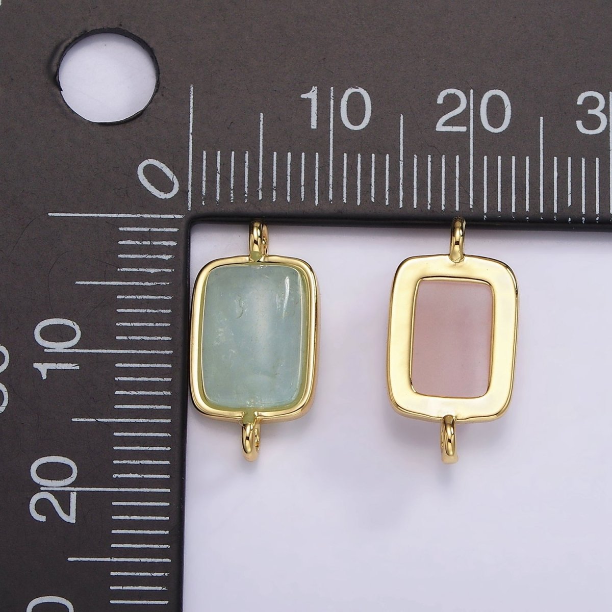 14K Gold Filled Aquamarine, Aventurine, Amethyst, Rose Quartz Bezel Rectangular Connector | G246 - G249